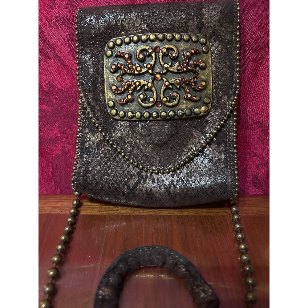 LeatheRock Embellished Snakeskin Design Crossbody Metal Rock Goth Steampunk USA